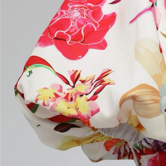 Boho floral print puff sleeve crop top - Picture 6 of 6